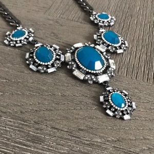 Zara Gunmetal and Blue Stone Statement Necklace